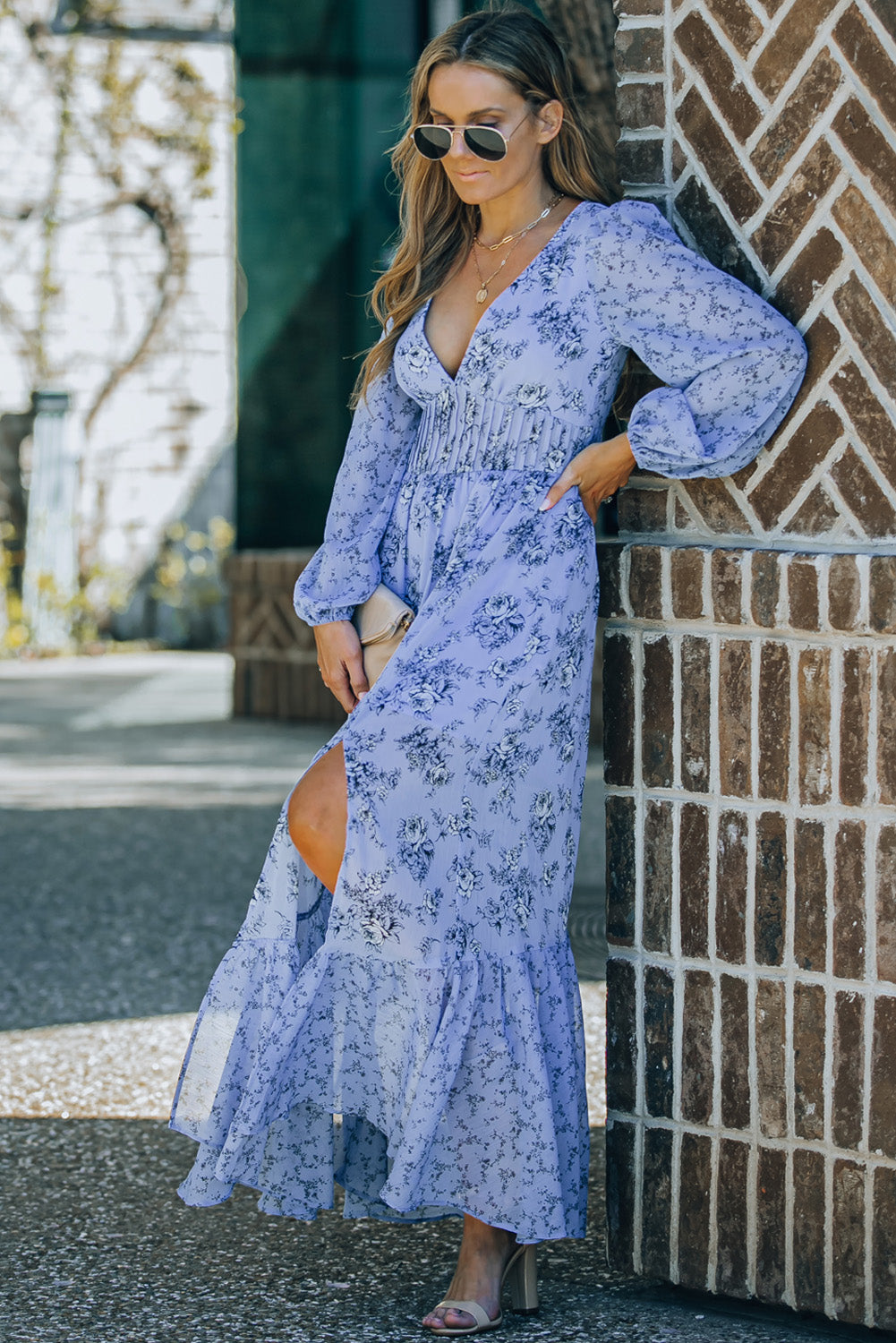 Floral Open Back Split Maxi Dress