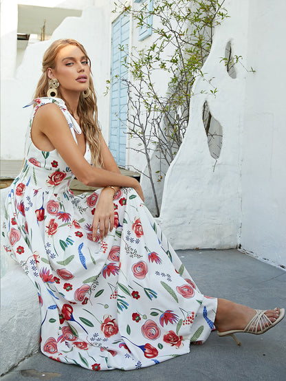 Floral Tie-Shoulder Sleeveless Maxi Dress