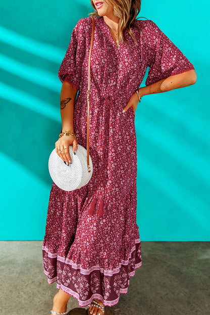 Bohemian Tassel Tie Pompom Detail Maxi Dress