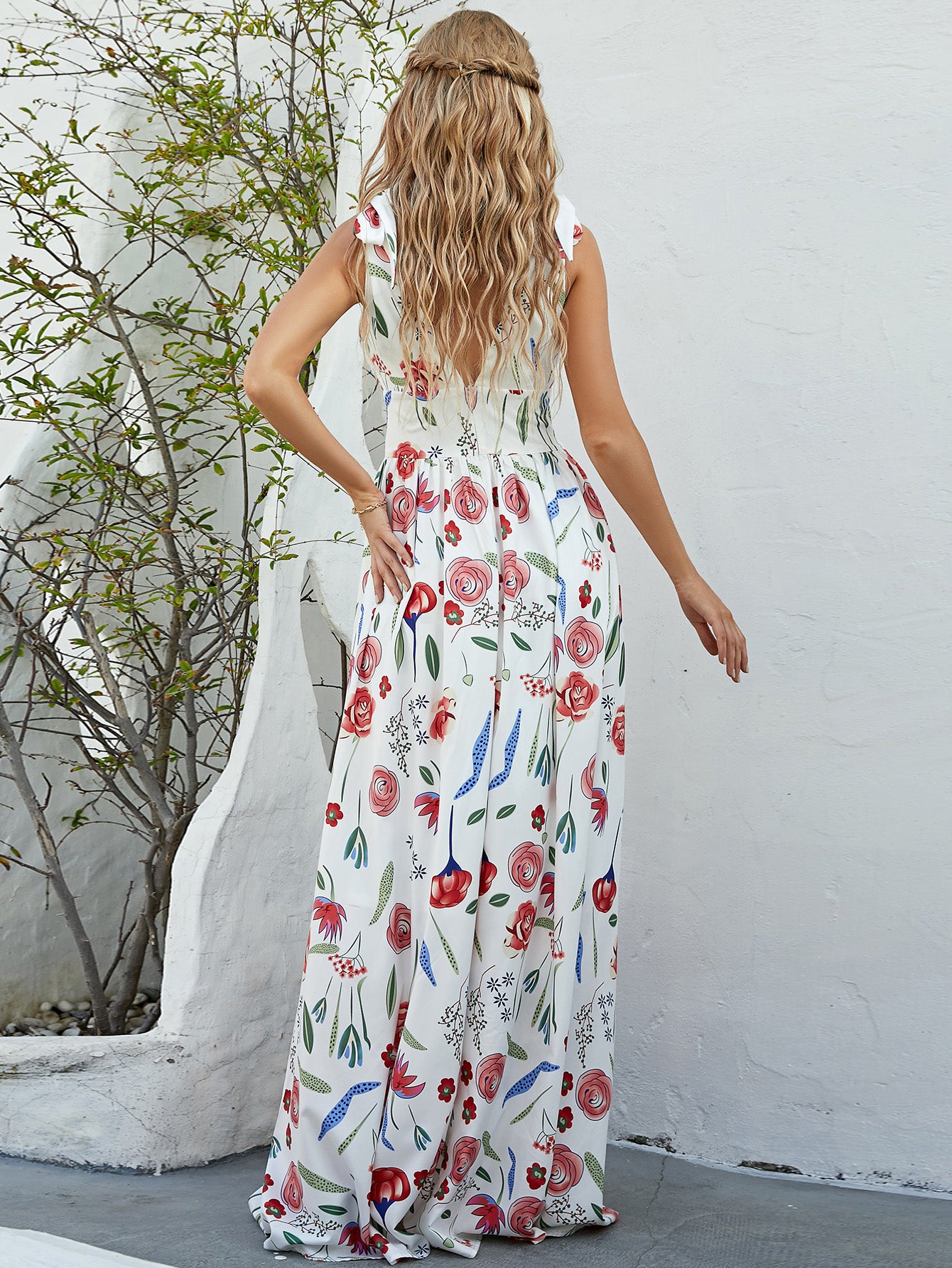 Floral Tie-Shoulder Sleeveless Maxi Dress