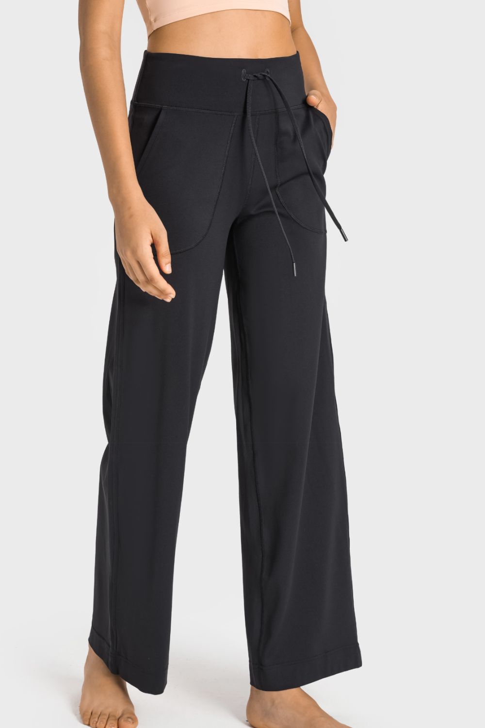 Drawstring Waist Wide Leg Sports Pants with Pockets