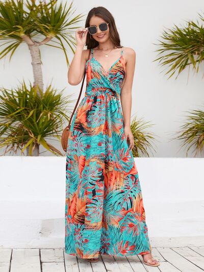 Printed Surplice Spaghetti Strap Dress