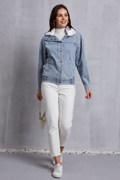 Snap Down Collared Neck Denim Jacket