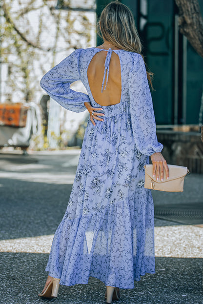 Floral Open Back Split Maxi Dress